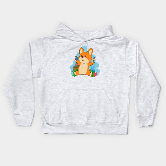 Corgi painting Easter eggs on Easter - Corgi Easter Kids Hoodie by Modern Medieval Design